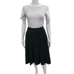 Geiger Collections Women Pleated Wool Skirt Knee Length Green Button Size 40